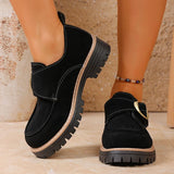 Fashion Buckle Women's Platform Loafers Plus Size 43 Thick Bottom Office Work Shoes Women Non Slip Flock Single Shoes Woman