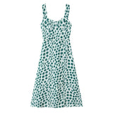 French Style Low-cut Polka Dot Print Camisole Dress For Women Sexy Side Slit Waist-cinching Mid-length Beach Dress Charming WYLB