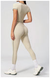 2PC Color Contrast Yoga Suit Women Short Sleeve Square Collar Slim Sports Top Fitness Suits Outdoor Exercise Leggings Tracksuit