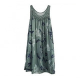 Mini Dress Floral Printed Lace Stitching O-Neck Sleeveless Women Summer Loose Tank Dress