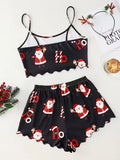 Christmas Clothes Cute Soft Gingerbread Print 2 Pieces Pajama Set Women's Sleepwear Crop Tops and Shorts Sets Loungewear