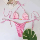 Snake Skin Rhinestone Diamond Bikini Female Swimsuit Women Swimwear Two-pieces Bikini Set High Cut Halter Bathing Suit Swim Lady