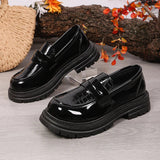 Patent Leather Chunky Platform Loafers Women British Style Plus Size 43 Thick Heel Pumps Woman Slip On Round Toe Oxford Shoes