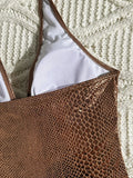 SnakeSkin Halter V Neck Backless One Piece Swimsuit Women Monokini Female Swimwear High Cut Bathing Suit Swim Bodysuit Beachwear