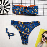 2026 Sexy Bikini Bandeau Women Blue Print Bowknot Swimwear Swimsuit Bikinis Set Bathing Suit Beach Bikini Female Removable Strap