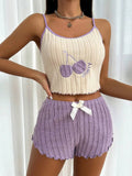 Summer Women Casual Summer 2pcs Pajamas Set Halter Vest Tops and Shorts Set Home Wear Sleepwear Loungerwear