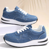 Comfortable Platform Denim Sneakers for Women Plus Size 43 Lace-Up Women's Sports Shoes Lightweight Non Slip Walking Shoes Woman
