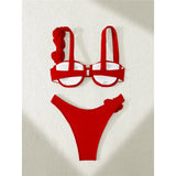 Sexy 3D Flowers Underwired Bikini Women Swimwear Female Swimsuit Two-Pieces Bikini Set Brazilian Bather Bathing Suit Swim V7970