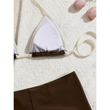 Sexy Splicing Halter Shorts Bikini Female Swimsuit Women Swimwear Two-Pieces Bikini Set Padded Bather Bathing Suit Swim V8132