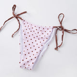 Women Dots Print Bikini Sets Swimsuits Tie-Up Halter Sleeveless Padded Bra Thong Bottoms Beach 2 Piece Bathing Suit Set