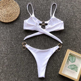 Metal Rings Leopard Brazilian Bikini Women Swimwear Female Swimsuit Two-piece Bikini set Thong Bather Bathing Suit Swim V1441