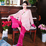 New Chinese style pajamas with breast pads, simulated silk, ice silk home wear, satin jacquard pajamas set