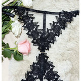 Toucheart Black Sexy See-through Mesh Interesting Hollow Out Underwear Skinny High Waisted Patchwork Steel Ring Underwear Set