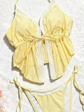 DEKA 2026 New Yellow Lace-up Bikini Set Two-Piece Swimsuit Women High Elastic Sexy Triangle Cup Swimwear Set No Sleeve
