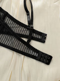 Solid color transparent lace stripe 2-piece set paired with sexy thong new women's underwear set girls Lingerie