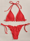2026 Ribbed Ruffled Frilled Brazilian Bikini Women Swimsuit Female Swimwear Two Pieces Bikini Set Halter Bathing Suit Swim Lady