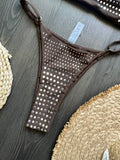 Black rhinestone process bikini sexy thong split swimsuit 2-piece beach set