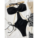 Sexy Ribbed Halter Metal Chains One Piece Swimsuit Women Swimwear Female Monokini High Leg Cut Bather Bathing Suit Swim V4572