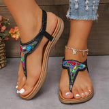 Colorful Crystal Bohemian Sandals Women Summer Anti Slip Clip Toe Beach Sandles Woman Comfy Flat Heel Gladiator Sandalias Mujer