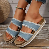 Bohemian Style Platform Slippers Women Plus Size 43 Embroidery Denim Thick Bottom Sandals Woman Open Toe Non Slip Summer Sandles