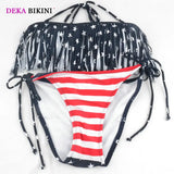 DEKA Sexy Women Tassel Bikini Set Brazilian Striped Swimsuit Push Up Padded Bra Bathing Swimwear Beachwear Summer