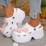 Pink Flowers Chunky Platform Clogs Sandals Woman Fashion Crystals Butterfly Wedges Sandles Woman Summer High Heels Garden Shoes