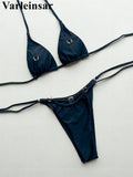 2026 Metal Ring Halter Bikini Female Swimsuit Women Swimwear Two-pieces Bikini set Strappy Padded Bather Bathing Suit Swim V8168