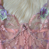 Toucheart Sexy Lingerie Embroidery Printing Bra Garters Set For Women Mesh See- Through Hollow Out Exotic Sexy Underwear Suit