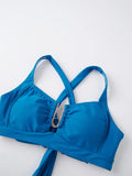 Women Summer Solid Color Bikini Sets Sleeveless Bra with High Waist Drawstring Skort Bathing Suit 2-piece Swimsuit