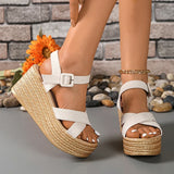 Cross Band Chunky Platform Sandals Women 2025 Plus Size High Heeled Sandals Woman Ankle Buckle Summer Wedges Sandalias Mujer 42