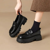 2026 Thick-Soled Waterproof British-Style Women's Loafers - Winter Retro Slip-On Height-Boosting Shoes, Simple & Lightweight