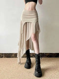 Sexy Irregular Y2K Skirts Women Vintage American High Waist Slim Slit Long Skirt Casual Lady Streetwear Retro Summer Skirts XGM8