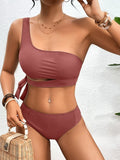 One Shoulder Bikini Set Sexy 2025 Swimsuit Women Solid Padded Swimwear Female Bathers Bathing Swimming Swim Suit Beachwear