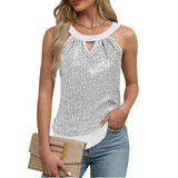 Women's Sequin Glitter Tank Tops Sleeveless Crew Neck Slim Fit Camisole For Holiday Backless Bow Tie Streetwear Party Club Vest