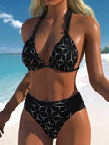 Vintage Black Polka Dot Print Bikini Set 2026 Women Tie Strap Push Up Bra Hollow Out High Waist Swimsuit Bathing Suit Swimwear