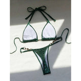 S - XL Leopard Pearl Mini Micro Thong Bikini Female Swimsuit Women Swimwear Two-Piece Bikini Set Bather Bathing Suit Swim V5207B