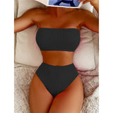 S - XL Bandeau Wrinkled Female Swimsuit High Waist Bikini Women Swimwear Two-Pieces Bikini Set Bather Bathing Suit Swim V5904