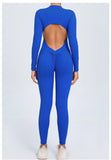 Women Sportwear Yoga Jumpsuit Zip Long Sleeve Back Open Outfit Fitness Tracksuit Tight One-piece Gym Overalls Sports Bodysuit