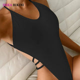 DEKA Backless One Piece Swimsuit Vintage V-neck Swimwear Women Bathing Swimming Suit Female Summer Beachwear Bodysuit