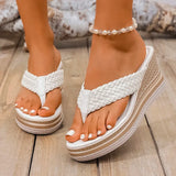 Gold Woven Wedges Flip Flops Women Plus Size 43 Summer Chunky Platform Slippers Woman Vacation Thick Sole Beach Sandals Female