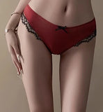 Elegant Red Satin Lingerie Set, Zodiac Inspired Bra Small Chest, Push Up Gathers Anti Sagging, Sensual Lace Bralette Women Tushy