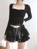 Sweet And Spicy Ballet F-length Skirt With Elastic Waist And Lace Hem Flared Cake-aped Ort Skirt For Young Women 8PO5
