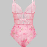 Sexy Crotchless Lingerie Women Lace Hollow Bodysuit Exotic Pajamas Teddy Babydoll Dress Deep V Open Bra Porno Underwear Set