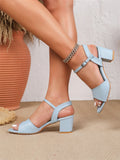 Size 42 Summer Classic Black White Ankle Strap Sandals for Women Elegant Blue Pink Square Heels Office Lady Shoes