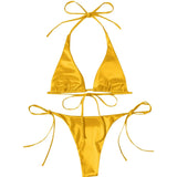 Sexy Satin Halter Brazilian Padded Bikini Female Swimsuit Women Swimwear Two-Pieces Bikini Set Bather Bathing Suit Swim V4966S