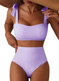 Striped Bikini Women Sexy High Waist Split Swimsuit Lace Up Bikini Set Summer Two-piece Beachwear Bathing Suit Thong Biquinis