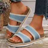 Bohemian Style Platform Slippers Women Plus Size 43 Embroidery Denim Thick Bottom Sandals Woman Open Toe Non Slip Summer Sandles