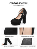2026 Plus Size 43 Elegant Black Ankle Strap Platform Pumps Sexy Spike High Heels Shoes Women Classic Apricot Office Lady Shoes