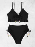 2026 High Waist Bikini Women Drawstring Swimwear Female Ruffle Swimsuit Solid Bathers Bathing Swimming Swim Suit Beachwear