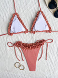 sexy rose red ruffles glitter halter tie bikinis sets two pieces women micro thong swimsuit female bathing suit swimwear biquini